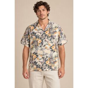 Bather Trunk Co. Tuscany Yellow Rose Garden camp short sleeve men's shirt large
